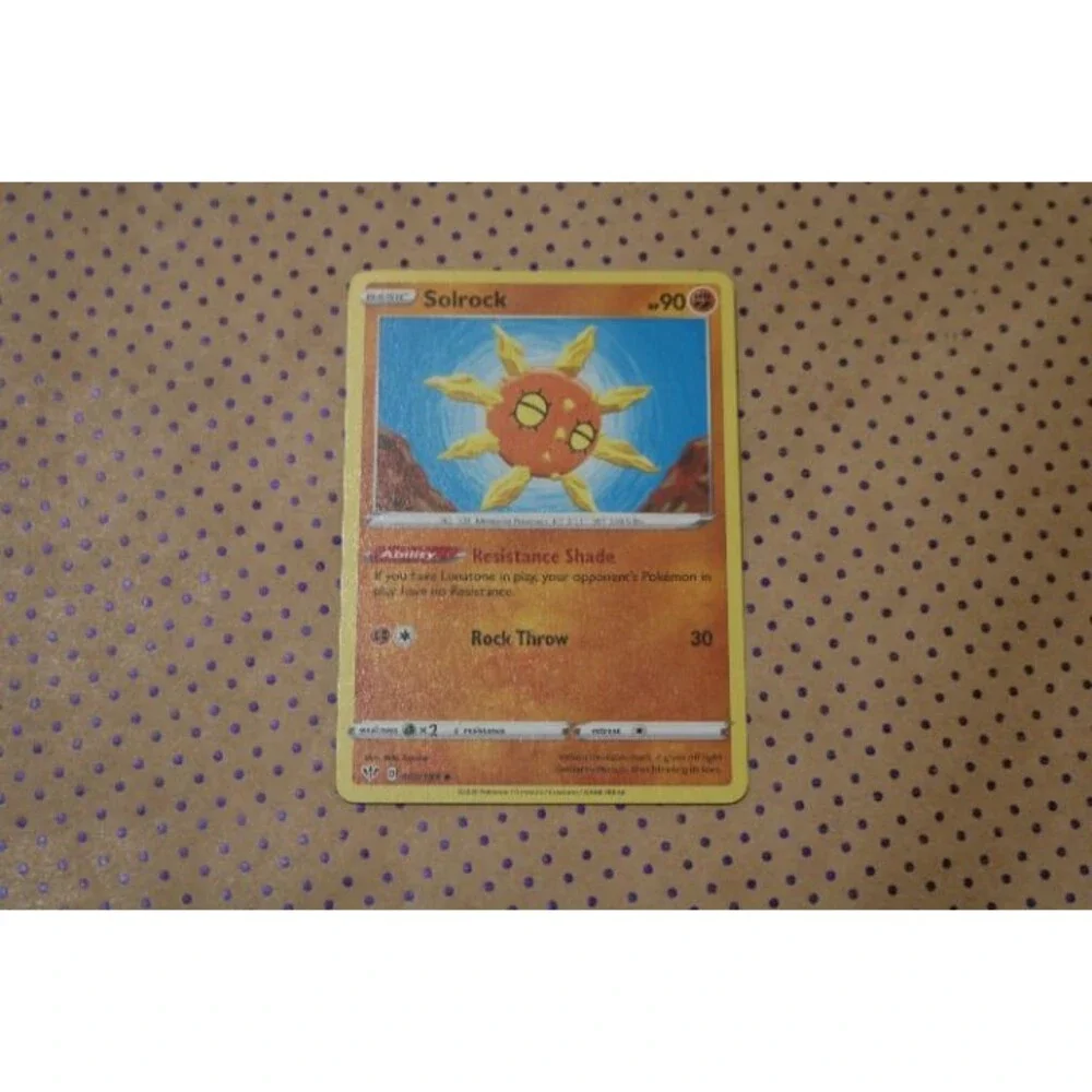 pokemon solrock card Now entering: Luntaone's partner in crime, Its Cosmic Beam attack allows Trainers to set up their decks quickly, knocking out Basic Pokmon early and collecting more Prize Cards (with, of you may attach a Psychic Energy card from your discard pile to 1 of your Lunatone 4x Solrock 069/159 Crown Zenith